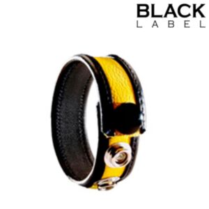 3 Snap Leather Cockstrap Black Yellow