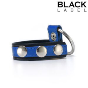 Leather Cockstrap with Penis Ring Black/Blue